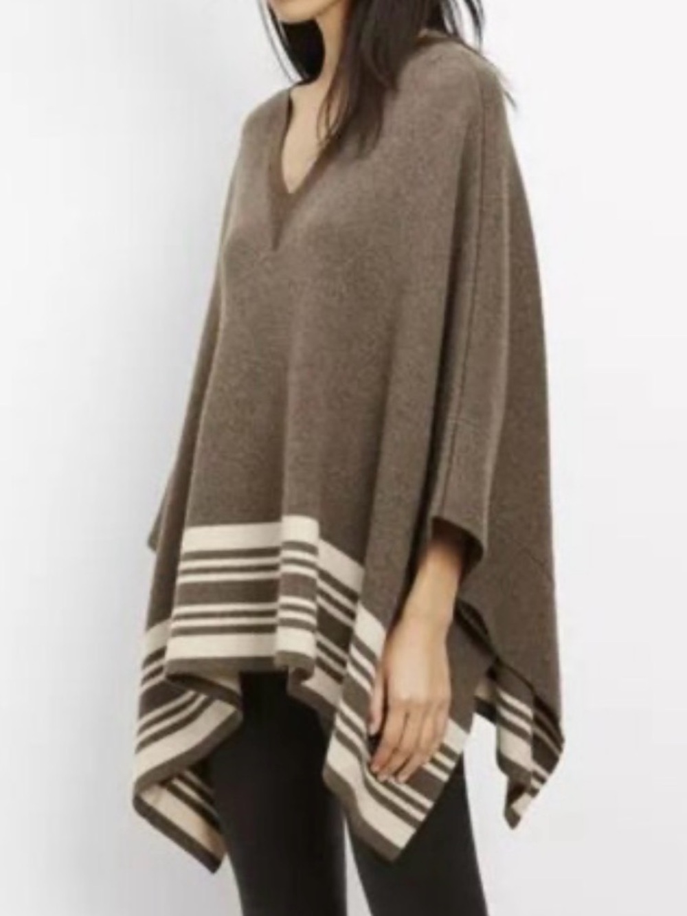 Vince Wool Cashmere Striped Border Poncho
Sweater Taupe Gray Cream Size XS/S